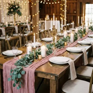 Crinkle Gauze Table Runner Linen Blend 90x400cm Extra Long Boho Wedding Table Decor Cheesecloth Runner