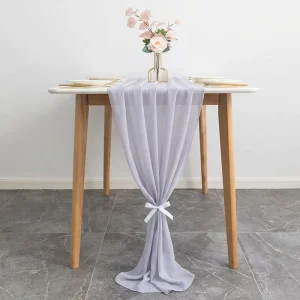 Crinkle Gauze Table Runner Wrinkled Texture Washable Reusable Chiffon Fabric for Wedding Event Party Table Decoration
