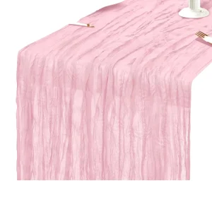 Crinkled Polyester Solid Color Table Runner for Wedding Party Banquet Boho Rustic Home Decor Dining Tablecloth