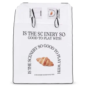 Croissant Printed White Picnic Mat Waterproof Oxford Foldable Outdoor Picnic Blanket with Storage Pocket