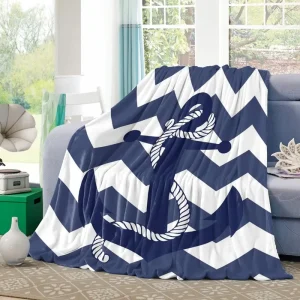 Cross Border Nautical Navy Anchor Decorative Lunch Break Thermal Blanket for Theme Living Room Bedroom
