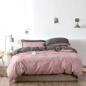 Cross-border 3-Piece Modern Minimalist Solid Color Sand-Washed Synthetic Fiber Double-needle Stitched Duvet Cover Set