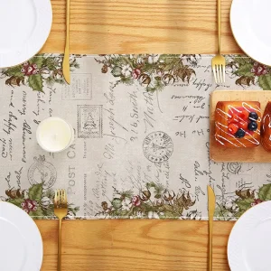 Cross border Christmas Floral Printed Polyester Modern Customizable Table Runner for Kitchen Dining Entryway Home Decoration