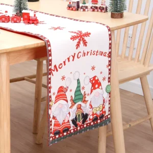 Cross border Christmas Table Runner Cotton Linen Creative Printing Snowman Table Mat Decorations