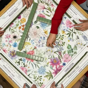 Cross border Colorful Floral Pattern Custom Color Non slip Noise reducing Melamine Natural Rubber Mahjong Card Board Mat HHJS