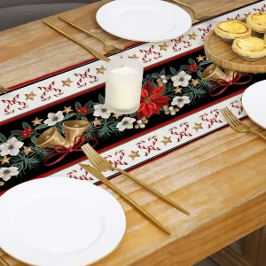 Cross border Customizable Modern Floral Printed Polyester Table Runner for Home Holiday Christmas Decoration Kitchen Entryway