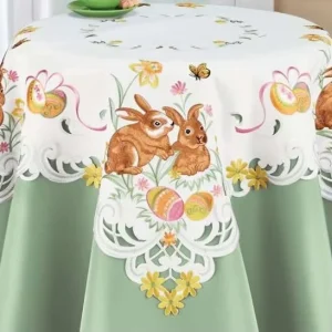 Cross-border Easter Embroidered Cute Rabbit Customizable Polyester European Style Placemats Spring Table Runner