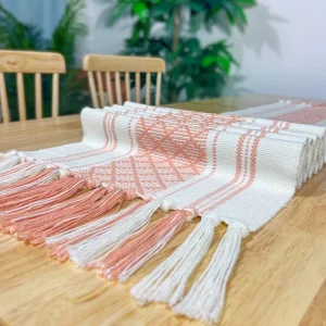Cross border Jacquard Tassel Polyester Cotton Nordic Light Luxury Heat Resistant Reusable Diamond Long Table Runner Festival