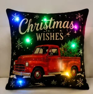 Cross border New Customizable Christmas Illuminated Cotton Linen Throw Pillow Backdrop Decorative Hanging Pillow Lights