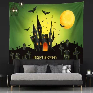 Cross border New Halloween Backdrop Tapestry Wall Decoration Featuring Spooky Ghosts Pumpkin Lanterns Ethnic Style