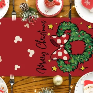 Cross border Nordic Style Christmas Decorative Linen Knitted Table Runner Mat Customizable Fashion Cartoon Printing Home Dining