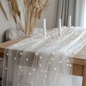 Cross border Outdoor Wedding Table Runner European Style Polyester Terylene Tulle Mesh Lightweight Embroidered Holiday Party