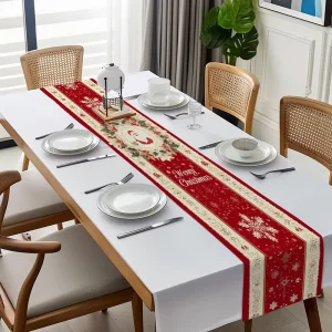Cross border Printed Woven Christmas Table Runner Festive Home Party Kitchen Dining Table Decoration Cloth Waterproof