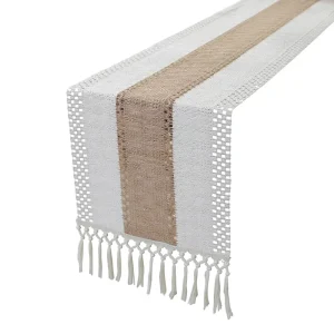 Cross border Striped Table Runner Tassel Trim American Minimalist Style Light Luxury High end Feel Festive Table Decoration Long