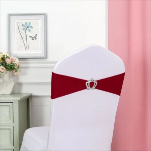 Crown Pattern Spandex Chair Covers Sashes and Bows Sash Ties Bow with Buckle Slider for Wedding Reception Hotel Event Banquet