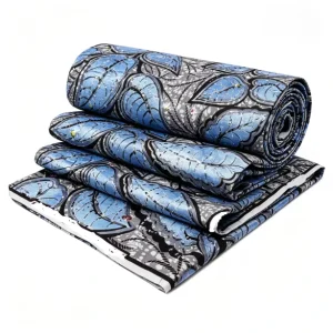 Cryetal Stone Wax Cotton Fabric with Rhinestones Blue Leaf Print Embellished African Ankara Wax Print Fabric for Party Dress