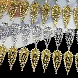 Crystal Rhinestone Trim AB Color Flatback Sew on Decorative Clothing Gold/Silver Plastic Chain Garment Accessories