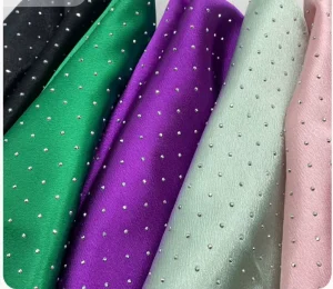 Crystal Satin Fabric with Rhinestone Beads for Wedding Evening Dress Fashion Party Garments