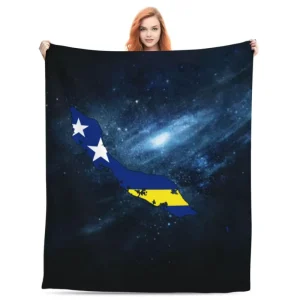 Curacao Anti Balling Flannel Material Flag Symbol Printed Throw Blanket Regional Map Outline Graphic Flannel Warm Blanket
