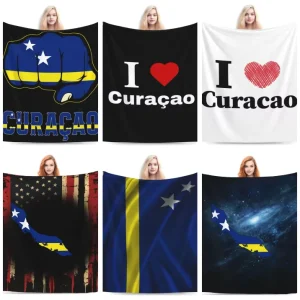 Curacao Modern Simple Home Interior Decor Flag Symbol Printed Throw Blanket Regional Map Outline Graphic Flannel Warm Blanket