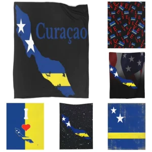 Curacao Safe Skin Friendly Household Goods Flag Symbol Printed Throw Blanket Regional Map Outline Graphic Flannel Warm Blanket
