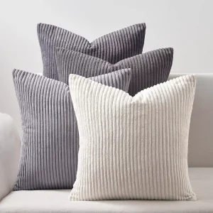 Cushion Cover Square Customizable 100% Polyester Fiber 25-strip Corduroy 4 Color Options Invisible Zipper Throw Pillows