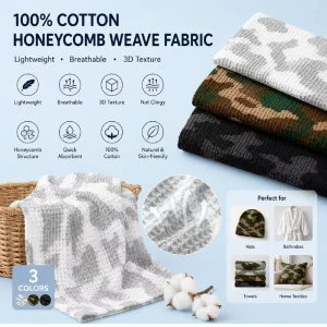 Custom 100% Combed Cotton Waffle Weave Fabric Soft Honeycomb Knit for Home Textile Hats and Clothes