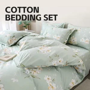 Custom 100% Cotton 4 Pcs Bed Sheet Flowers and Plants Bedding Set King Size Queen Full Sheets Sets Super Soft Luxury