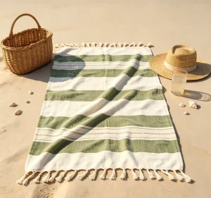 Custom 100% Cotton Absorbent Quick-drying Multi-function Turkish Striped Beach Towel with Fringes