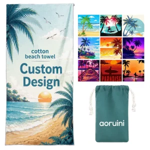 Custom 100% Cotton Beach Towel OEM Personalized Logo Printed Beach Towels Manufacturer