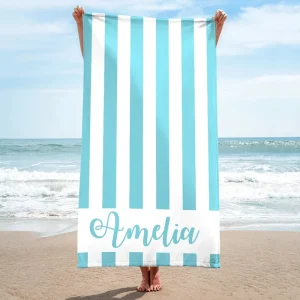 Custom 100% Cotton Terry Velour Striped Oversized Quick Dry Printed Swimming Bath Beach Towel