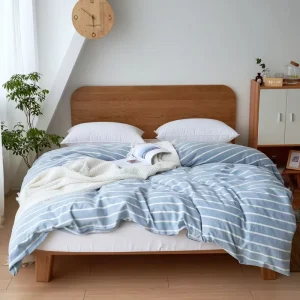 Custom 100% Cotton Yarn Dyed Washed Single Piece Duvet Cover with 300tc Thread Count Anti static All Season Use