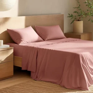Custom 100% Organic Cotton Queen Sheet Set Percale Weave 40 Thread Count Lightweight Breathable Machine Washable Pillowcases 15″