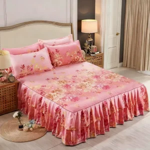 Custom 100% Polyester Eco Friendly Bedding Set Floral Printed Patterns Bed Skirt Pillowcases for Home Hotel Bedroom