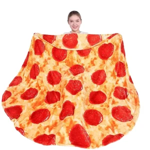Custom 100% Polyester Round Throw Knitted Flannel Camping Blanket with Pizza Design