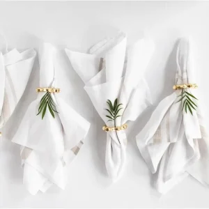 Custom 100% Pure Linen Striped Dinner Napkins Natural and White French Stripe Design for Christmas Machine
