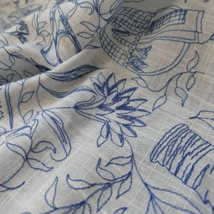 Custom 305 G m Botanical Jacquard Linen viscose Embroidery Fabric for Bedding Upholstery Garment Bag