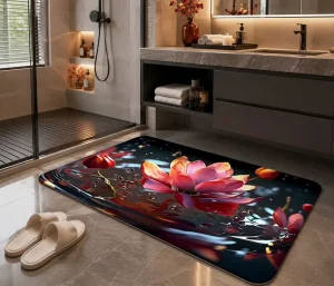 Custom 3D Diatom Mud Bath Mat Non Slip Quick Dry Rubber Backing Floral Pattern Bathroom Rug Shower Floor Mat