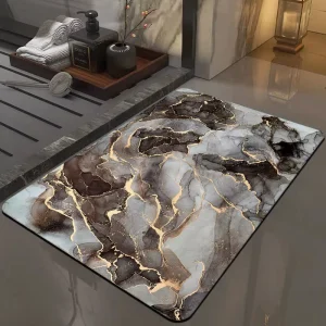 Custom 3D Diatomite Bath Mat Quick Dry Non Slip Marble Effect Bathroom Floor Rug for Home Hotel