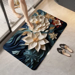 Custom 3D Flower Absorbent Anti slip Rubber Diatomite Diatom Mud Material Kitchen Door Mat 3D Bathroom Bath Mat Rug Non slip