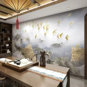 Custom 3D Mural Wallpaper for Restaurant Feather and Bird Design for Wall and Ceiling Background Modern Luxury Style Waterproof