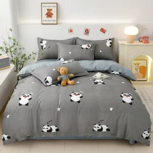 Custom 4-Piece Woven Floral & Cartoon Panda Print 1800 Thread Count Microfiber Anti-Pilling Duvet Cover Home Use
