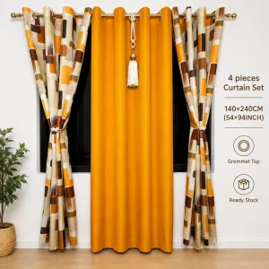 Custom 4 Pieces Grommet Cortinas Blackout Window Curtains Set Geometric Drapes with Tassel Rideaux De Maison for the Living Room