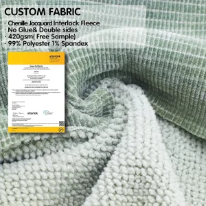 Custom 420gsm Oeko Tex Certified No Glue Interlock Fleece 100% Polyester Double Sided Chenille Jacquard Knitted Fabric Winter