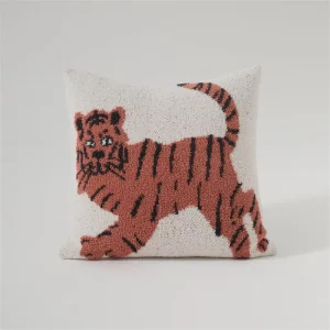 Custom 45x45cm Pink Tiger Style Half Velvet Soft Removable Washable Square Sofa Decorative Throw Cushion Pillow Cover