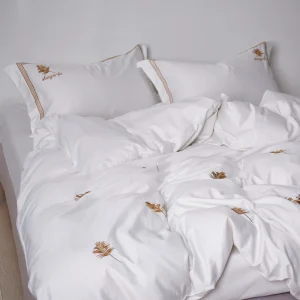 Custom 5 Star Hotel White Embroidered Cotton Hotel Duvet Cover Set