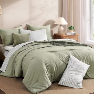 Custom 7 Pieces Olive Green Solid Comforter Set Bed In A Bag Design Washed Microfiber All Season for Bedroom Home OEM ODM