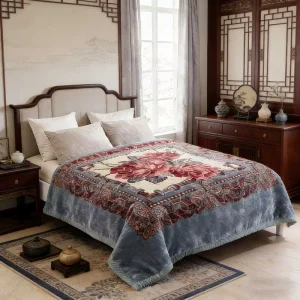 Custom 8KG Korean Style Warm Soft Flower Print Woven 100% Polyester Raschel Minky Blanket