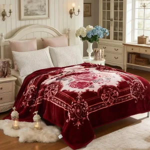 Custom 8KG Korean Style Warm Soft Flower Print Woven 100% Polyester Raschel Minky Blanket