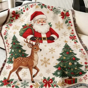 Custom All Over Woven Heavyweight Cotton Blend Fleece Blanket Knitted Throws Organic Festive World Map Pattern Christmas Blanket